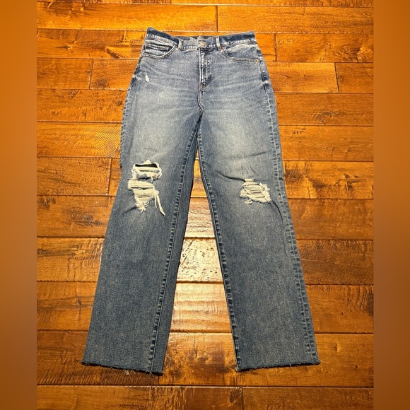 Express Denim - Express Modern Straight Super High Rise distressed Jeans